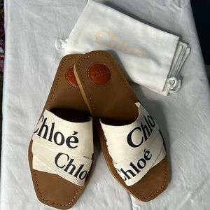 Chloe Woody Flat Sandals Mules White